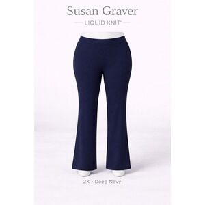 Susan Graver Liquid Knit Bootcut Pants Deep Navy Blue Plus Size 2X 22W-24W New
